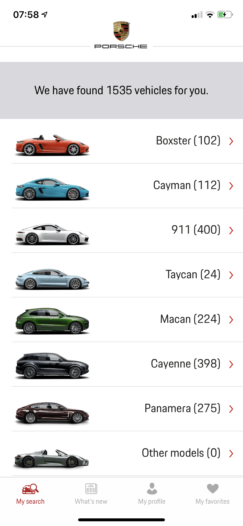 Model selection screen